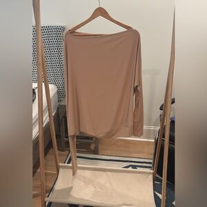 Light Brown/Tan Boatneck Long Sleeve Top